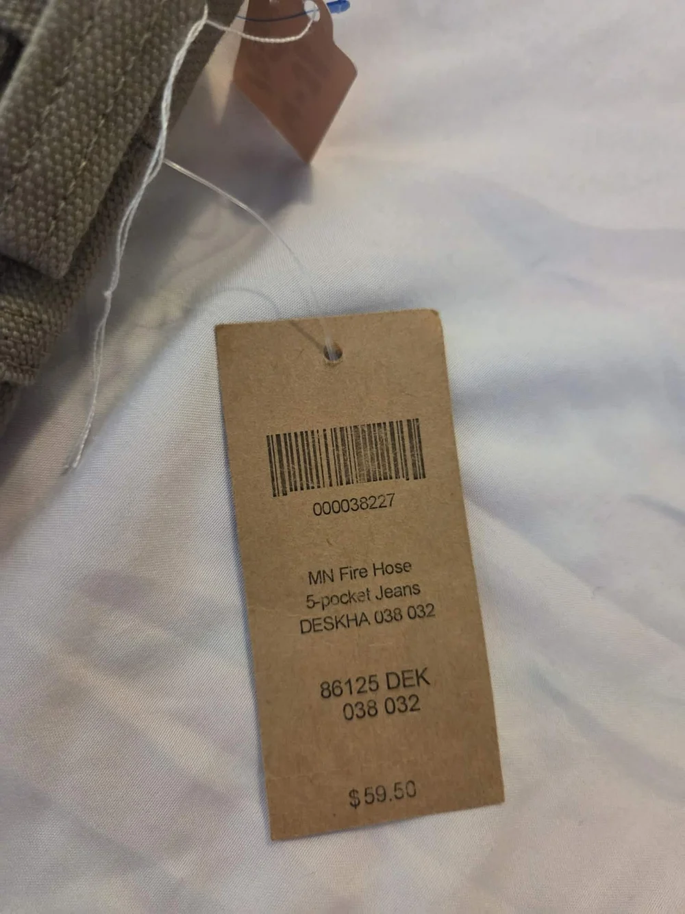 Duluth Trading Co. Tan/Natural Fire Hose 5-Pocket Jeans Tag